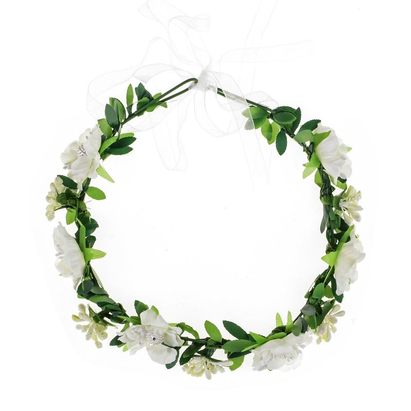 Vividsun Wedding Hair Wreath Floral Garland Crown Headpiece Adjustable Rose Flower Crown (A-white) - Image 2